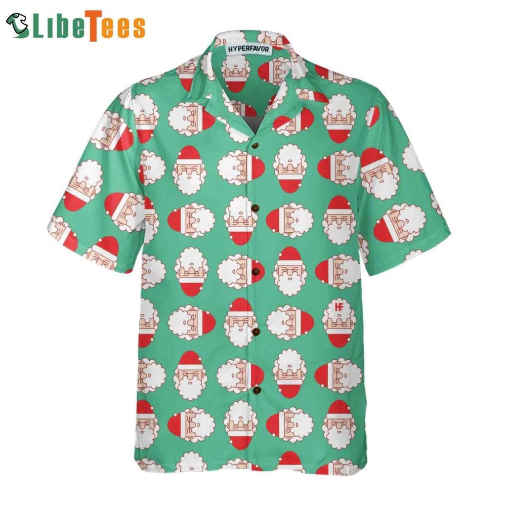 Santa Claus Face Seamless Pattern Hawaiian Shirt, Santa Hawaiian Shirt