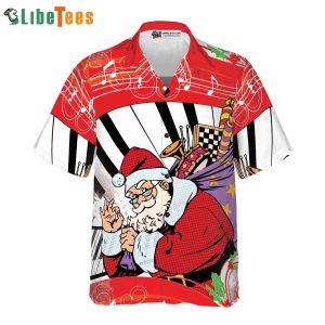 Santa Claus With Piano Background Shirt, Santa Hawaiian Shirt