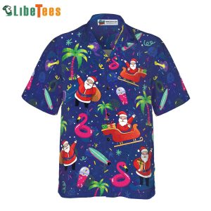 Santa Flamingo Tropical Pattern Shirt, Santa Hawaiian Shirt