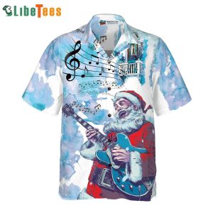 Santa Guitar Music Pattern Shirt, Santa Hawaiian Shirt