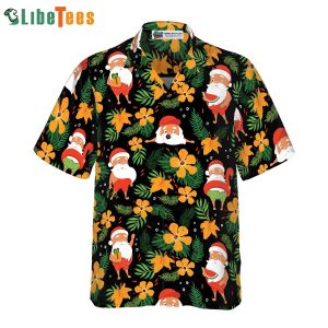 Santa Swimming Tropical Pattern Shirt, Santa Hawaiian Shirt