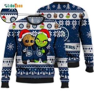 Seattle Mariners Baby Groot And Grinch Best Friends Football American Sweater, 3D Ugly Christmas Sweater