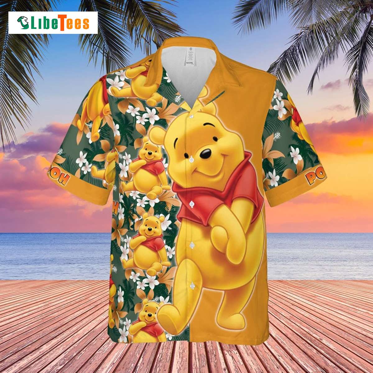 Shy Winnie The Pooh Floral Pattern, Disney Hawaiian Shirt