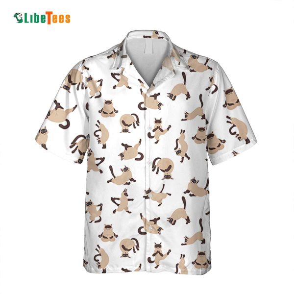 Siamese Cats Doodles Exercise, White Cat Hawaiian Shirt