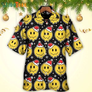 Smile Happy Face With Santa Hat, Xmas Hawaiian Shirt