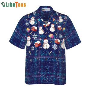 Snowman Dark Blue Plaid Pattern Shirt, Xmas Hawaiian Shirt