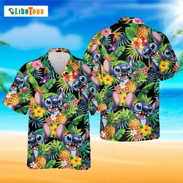 Stitch Cartoon Graphics Pineapple, Disney Hawaiian Shirt