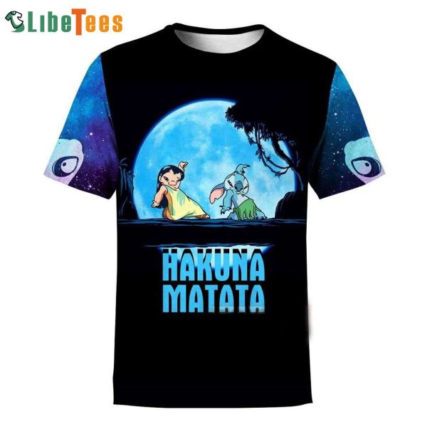 Stitch and Lilo Walking In The Moon Hakuna Matata Disney 3D T-shirt, Gifts For Disney Lovers
