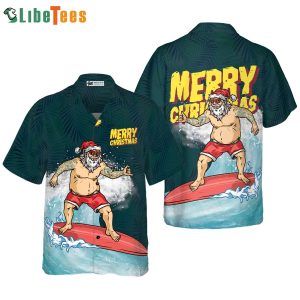Surfing Santa Claus Merry Christmas Shirt, Santa Hawaiian Shirt