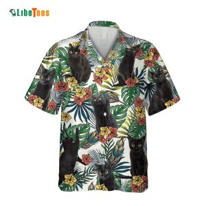 Vintage Black Cat Beach Relax Shirt, Cat Hawaiian Shirt