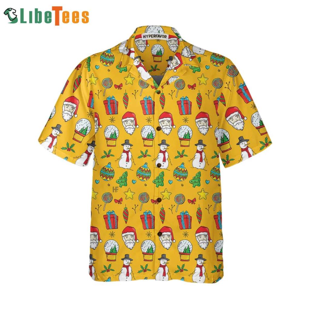 Yellow Santa With Snowman Merry, Santa Hawaiian Shirt