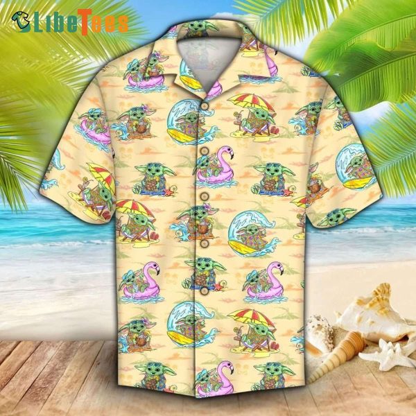 Beige Yoda Graphic Star Wars Hawaiian Shirt, Gifts For Star Wars Fans