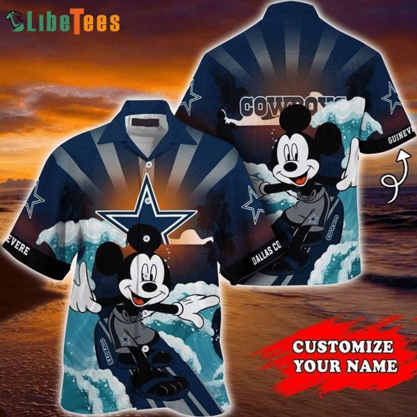 Custom Name Mickey Mouse Surf NFL Dallas Cowboys Hawaiian Shirt