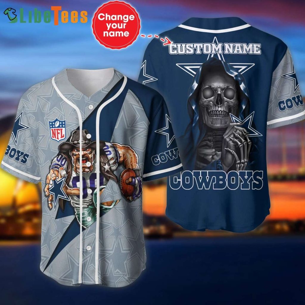 Dallas Cowboys Baseball Jersey, Custom Name Skull Graphic, Dallas Cowboys Gift Set