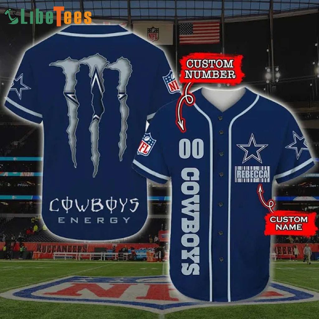 Dallas Cowboys Baseball Jersey, Custom name Monster Energy Logo, Dallas Cowboys Gifts Set