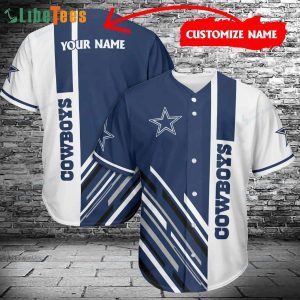 Dallas Cowboys Baseball Jersey, Personalized Blue And White, Gifts For Dallas Cowboys Fans