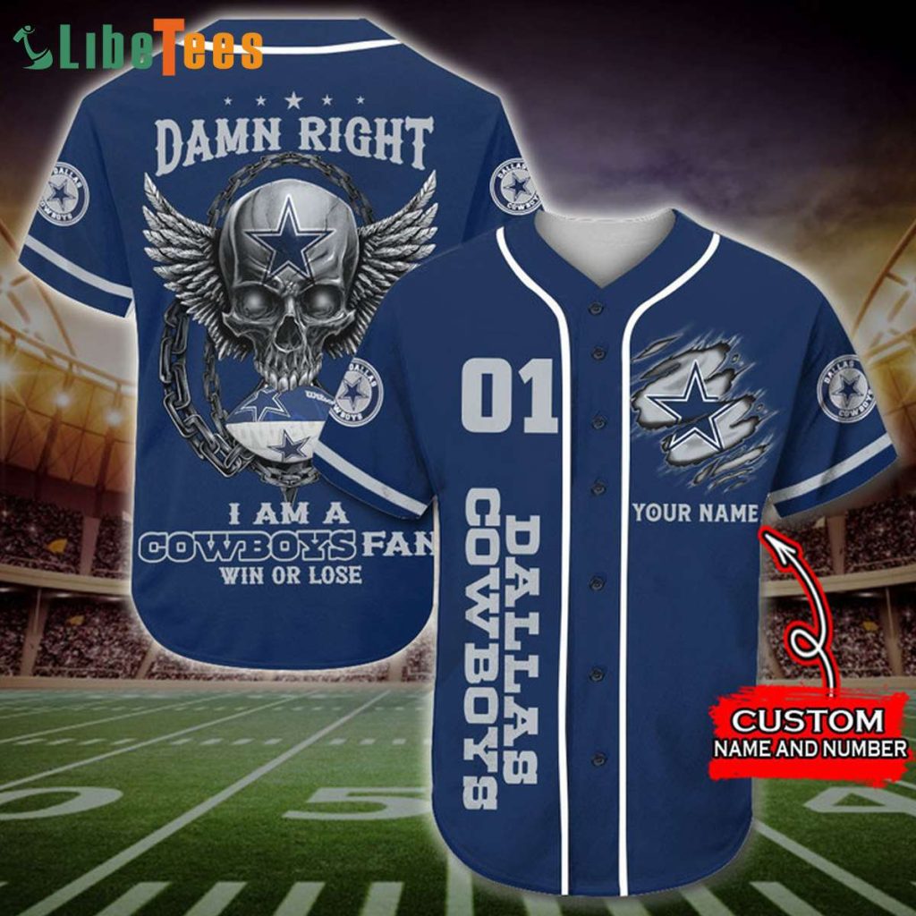 Dallas Cowboys Baseball Jersey, Skull Damn Right