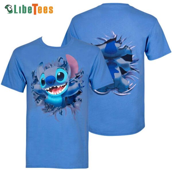 Disney Lilo And Stitch Bursting Through Blue, Stitch T Shirt, Disney Gift Ideas