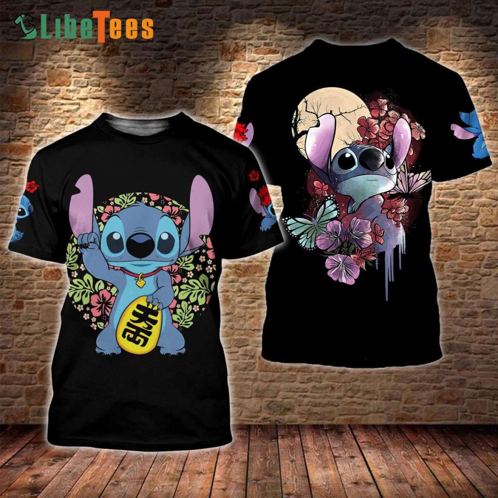 Disney Lilo And Stitch Moonlight Floral Pattern, Stitch T Shirt, Unique Disney Gifts