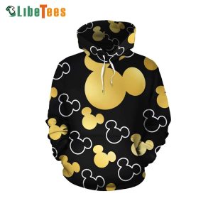 Disney Mickey Mouse Head Black Gold, Mickey Mouse Hoodie, Disney Fannatic Gifts