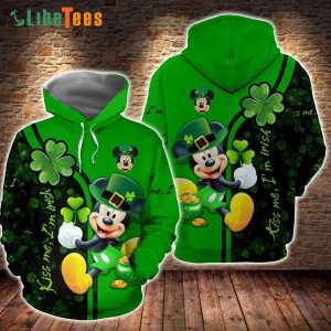 Disney Mickey Mouse Kiss Me I’m Irish, Mickey Mouse Hoodie, Cute Disney Gifts