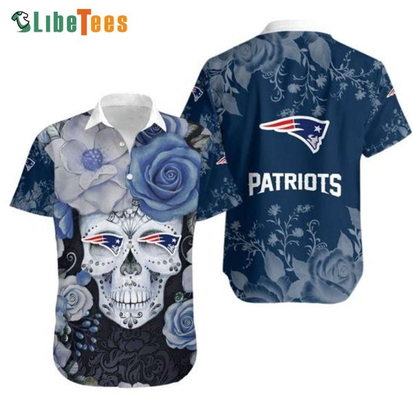 Flower And Skull Patriots Hawaiian Shirt, Gifts For Patriots Fans