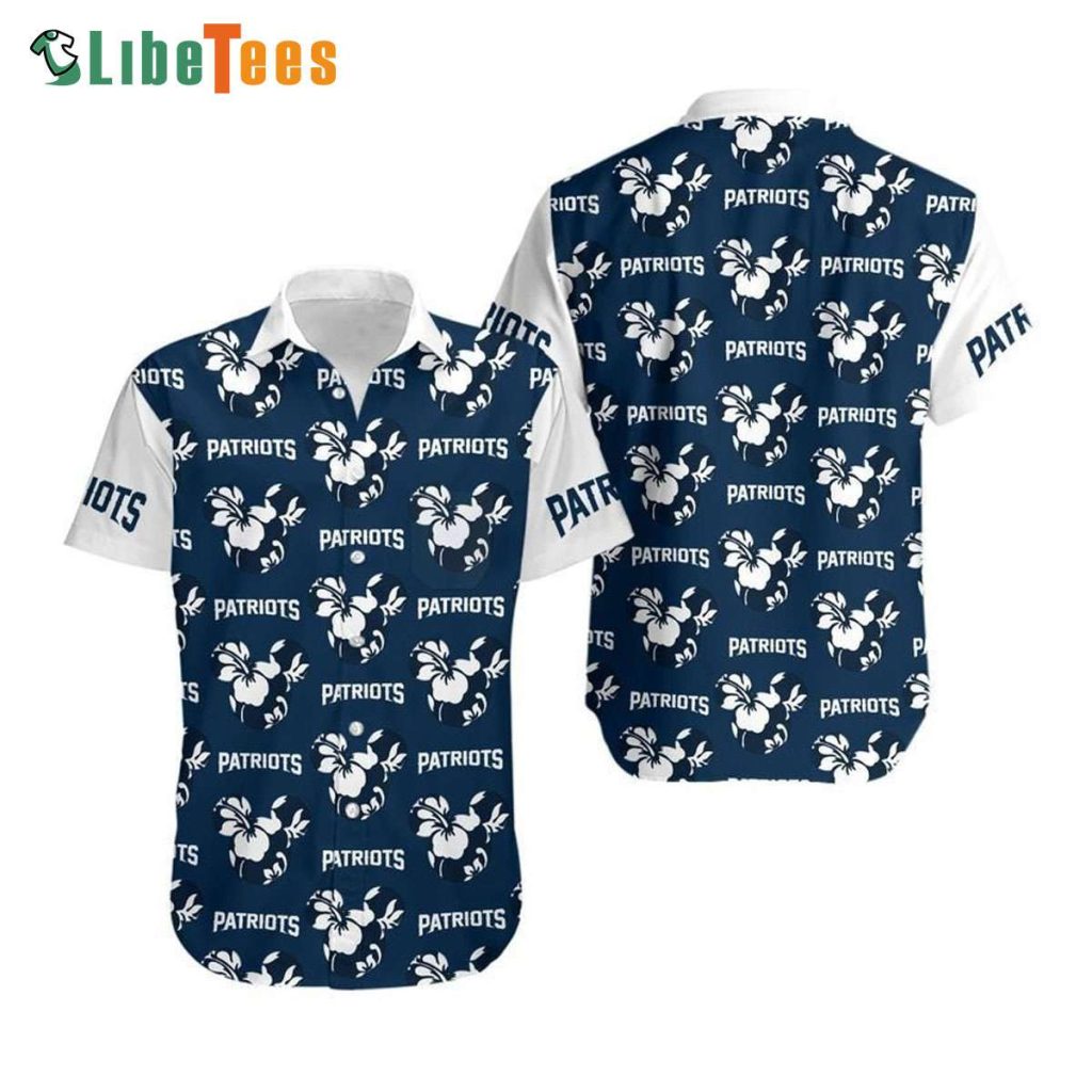 Mickey Face and Flowers New England Patriots Hawaiian Shirt, Gifts For Patriots Fans