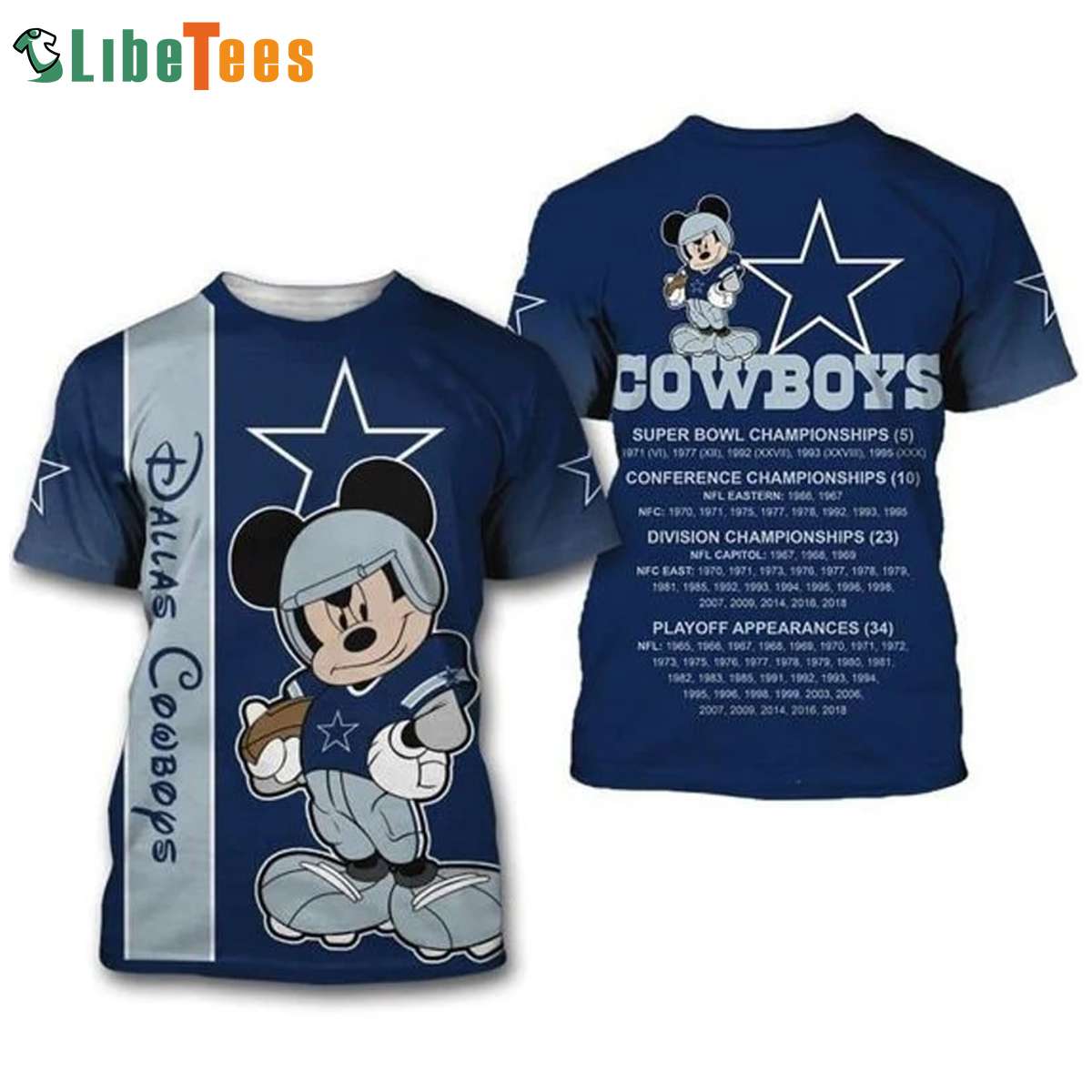 NFL Dallas Cowboys Mickey Mouse Disney Super Bowl Football T Shirt