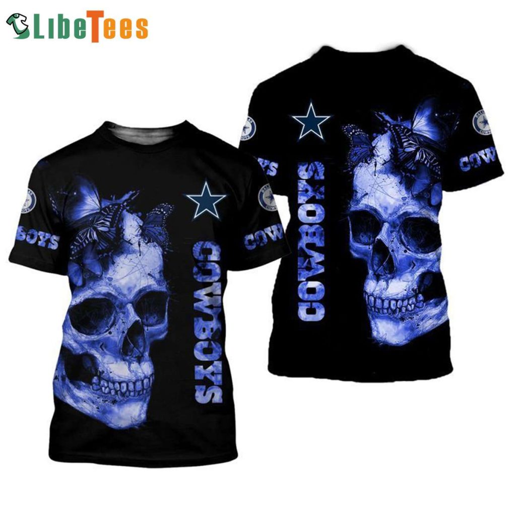 NFL Dallas Cowboys Skull And Butterfies 3D T-shirt