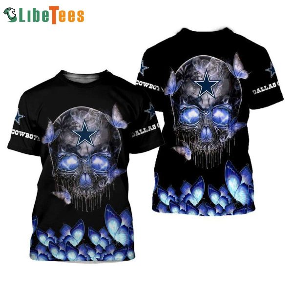 NFL Dallas Cowboys Skull Butterfies 3D T-shirt