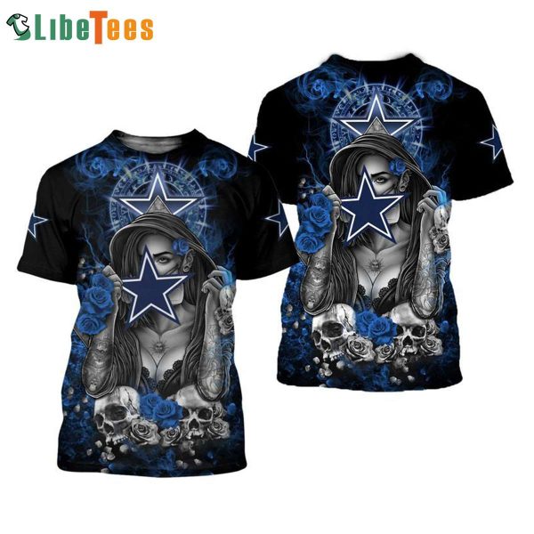 NFL Dallas Cowboys Skull Flowers 3D T-shirt