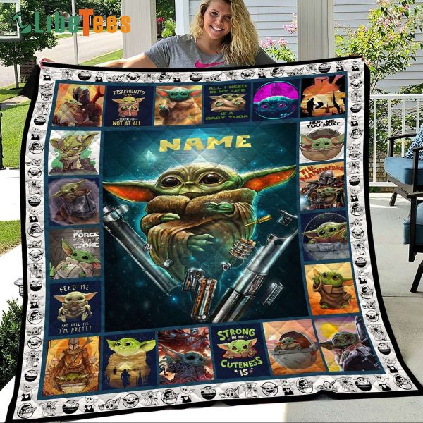 Name Baby Yoda Star Wars Quilt Blanket, Gifts For Star Wars Lovers