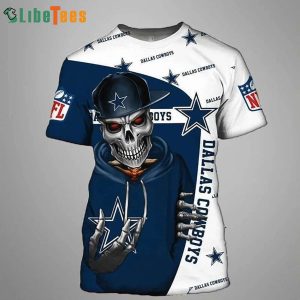Navy Blue And White Dallas Cowboys Skull 3D T-shirt