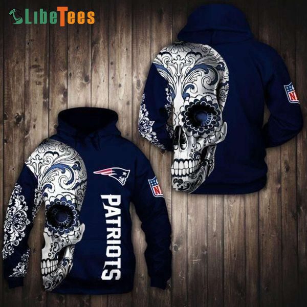 Navy Blue Skull New England Patriots Hoodie, Patriots Gift