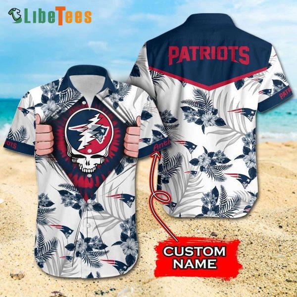 Personalized Grateful Dead New England Patriots Hawaiian Shirt, Gifts For Patriots Fans