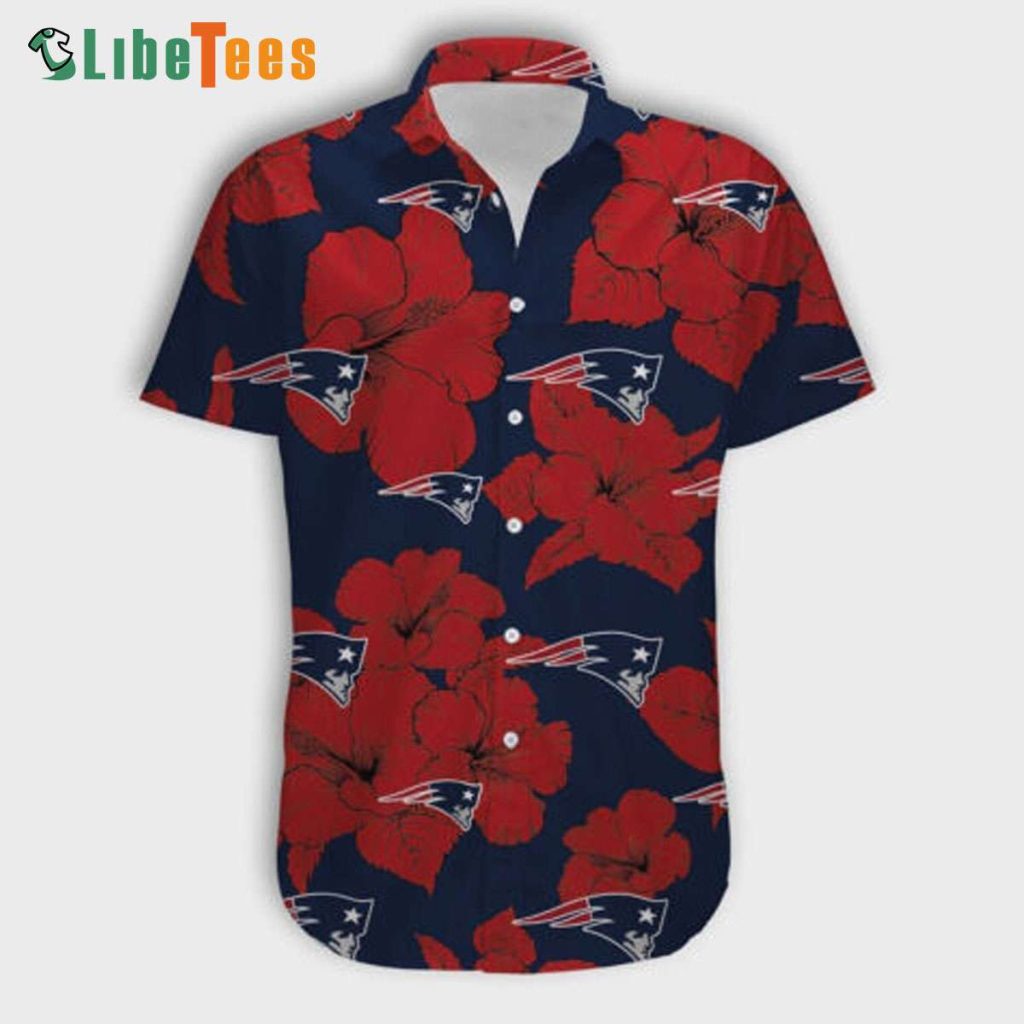 Red Hibiscus Flower Patriots Hawaiian Shirt, Patriots Gift