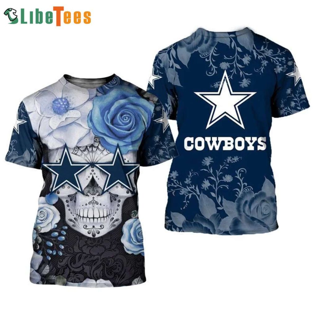Roses And Dallas Cowboys Skull 3D T-shirt