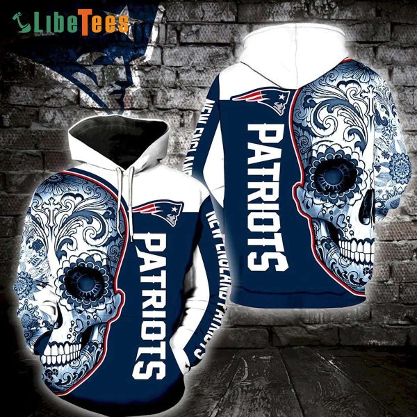 White Navy Blue Skull Patriots Hoodie, Gifts For Patriots Fans