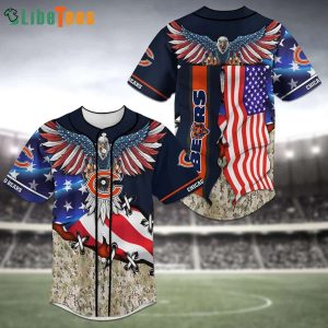 Chicago Bears Baseball Jersey American Flag And Eagle, Chicago Bear Gift Ideas