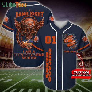 Chicago Bears Baseball Jersey Personalized Logo And Skull Navy, Chicago Bear Gifts