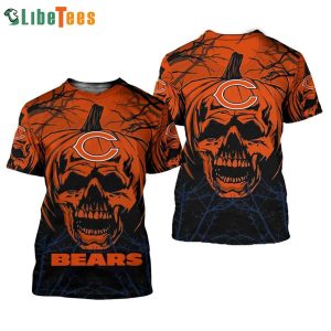 Chicago Bears T Shirt 3D Halloween Pumpkin Skull, Chicago Bear Gifts