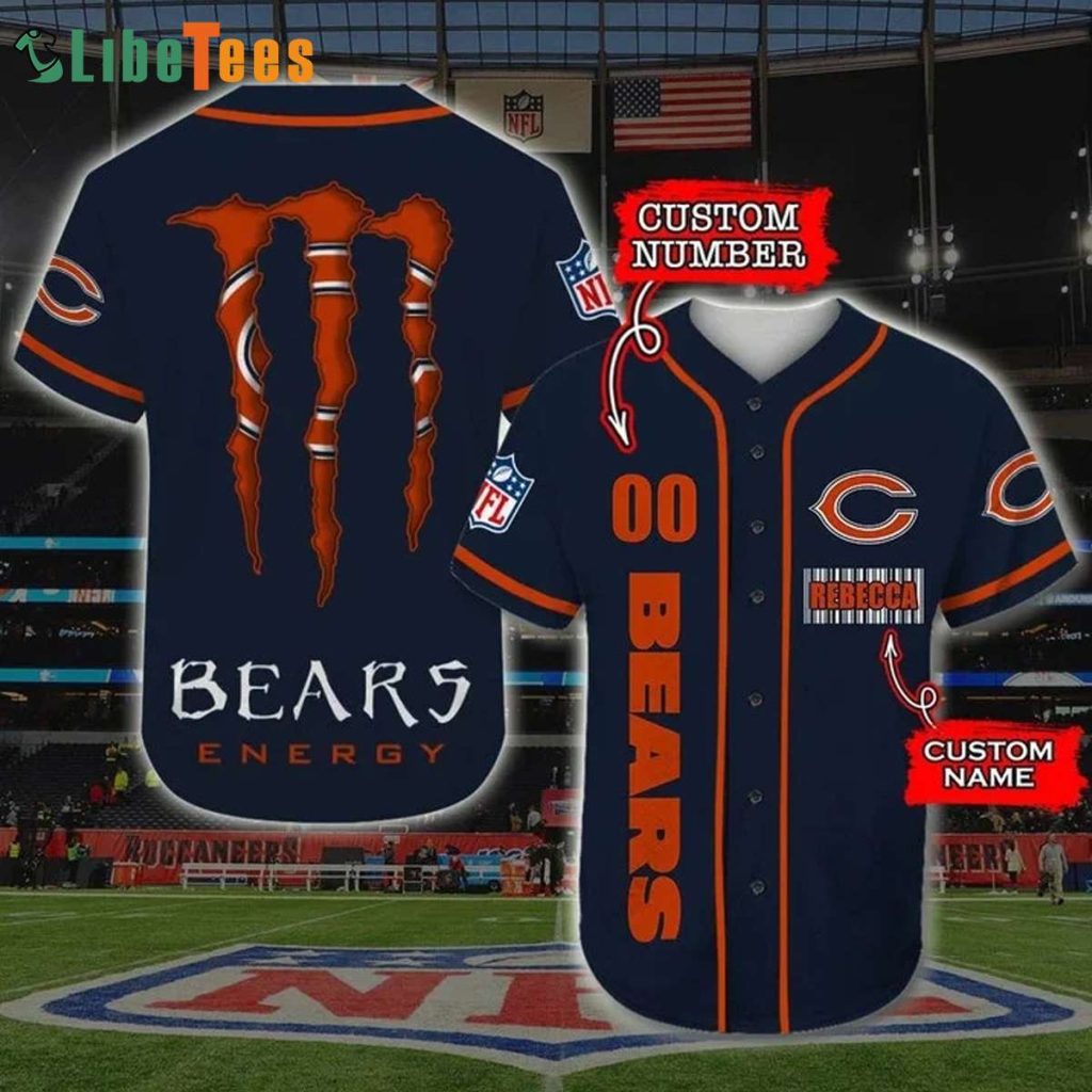 Custom Name Chicago Bears Baseball Jersey Monster Energy Symbol, Chicago Bear Gift Ideas