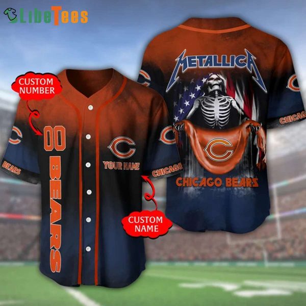 Custom Name Chicago Bears Logo Baseball Jersey Skellington, Chicago Bear Gift Ideas