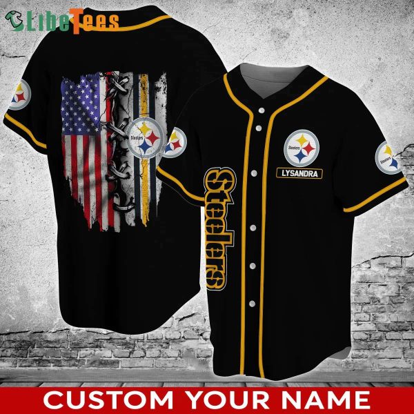 Custom Name Pittsburgh Steelers Baseball Jersey Amerian Flag