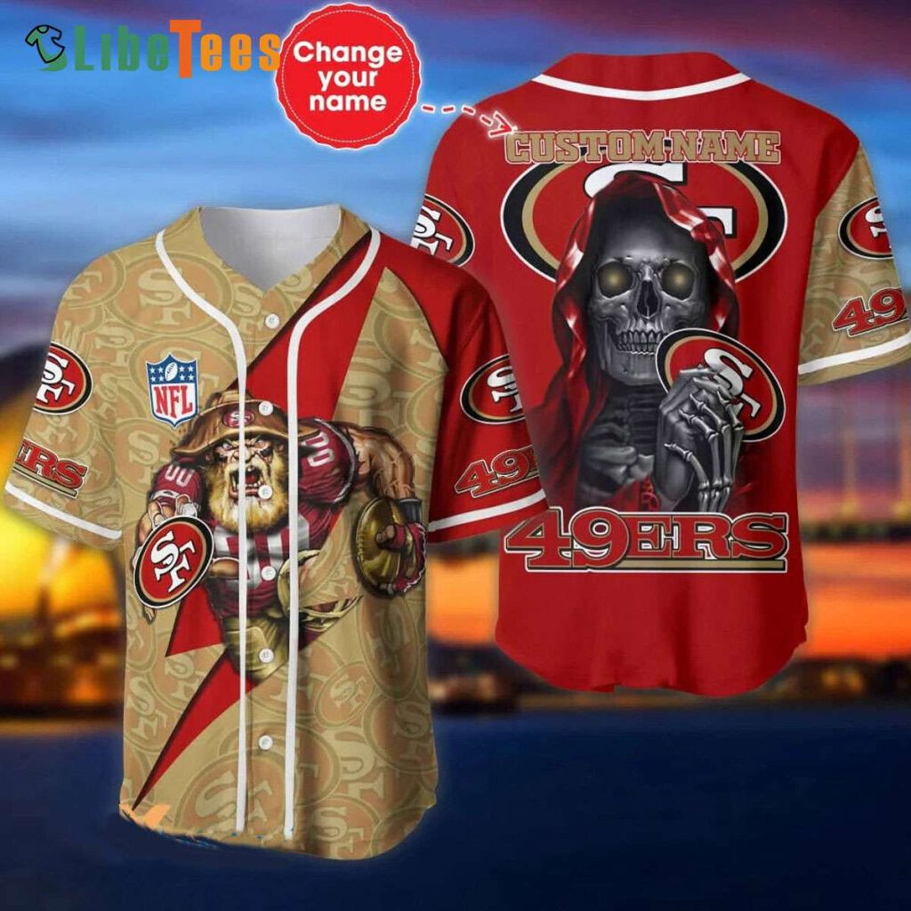 Custom Name San Francisco 49ers Baseball Jersey Skull And Mascot