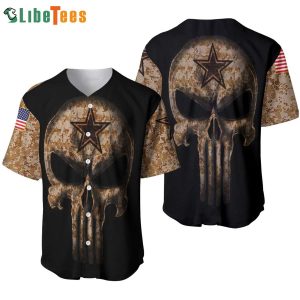 Dallas Cowboys Baseball Jersey, Camouflage Skull Dallas Cowboys American Flag, Unique Dallas Cowboys Gifts