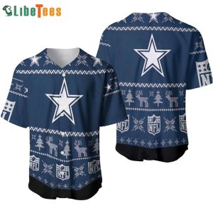 Dallas Cowboys Baseball Jersey, Cowboys Logo And Christmas Pattern, Unique Dallas Cowboys Gifts