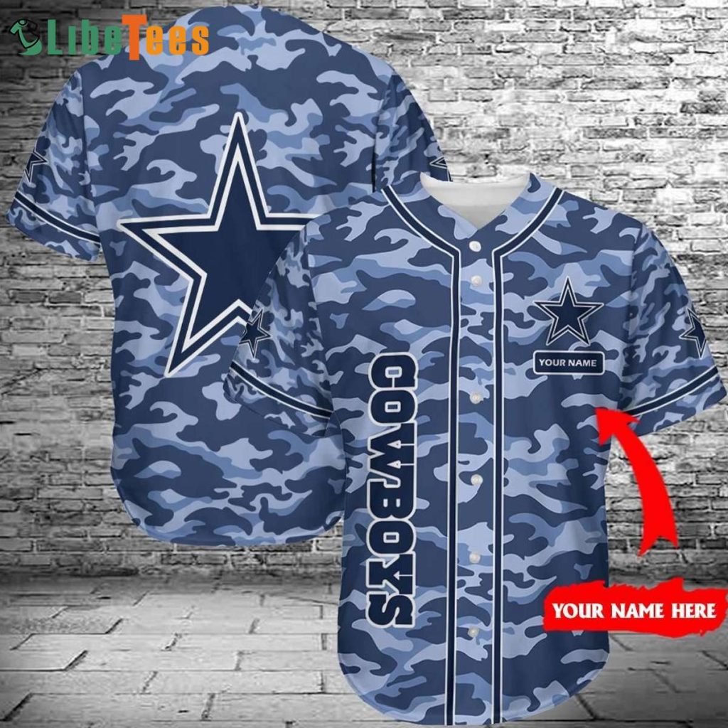 Dallas Cowboys Baseball Jersey, Custom Name Cowboys Camo Pattern