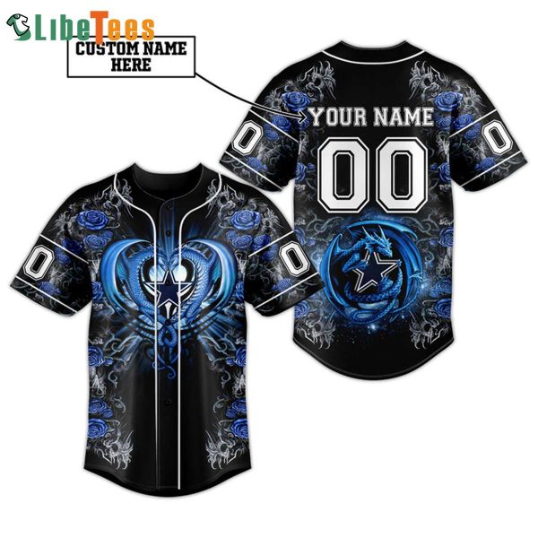 Dallas Cowboys Baseball Jersey, Custom Name Dragon Pattern, Cowboys Fans Gifts