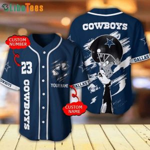 Dallas Cowboys Baseball Jersey, Custom Name Number Dark Blue, Cowboys Fans Gifts